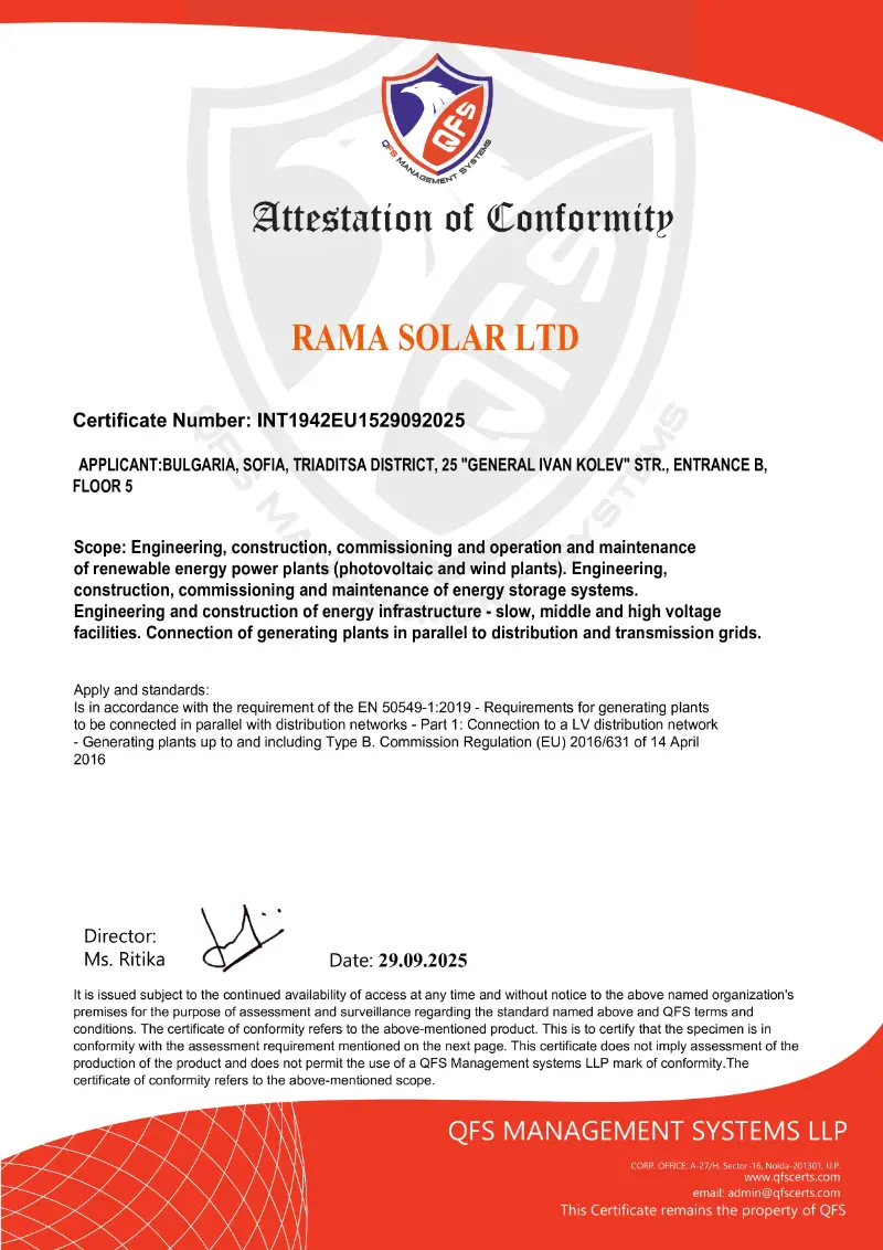 EN 50549-1:2019 Certificate